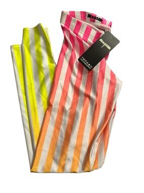BlackMilk Neon Pink, Orange & Yellow Ombre Stripe Leggings
